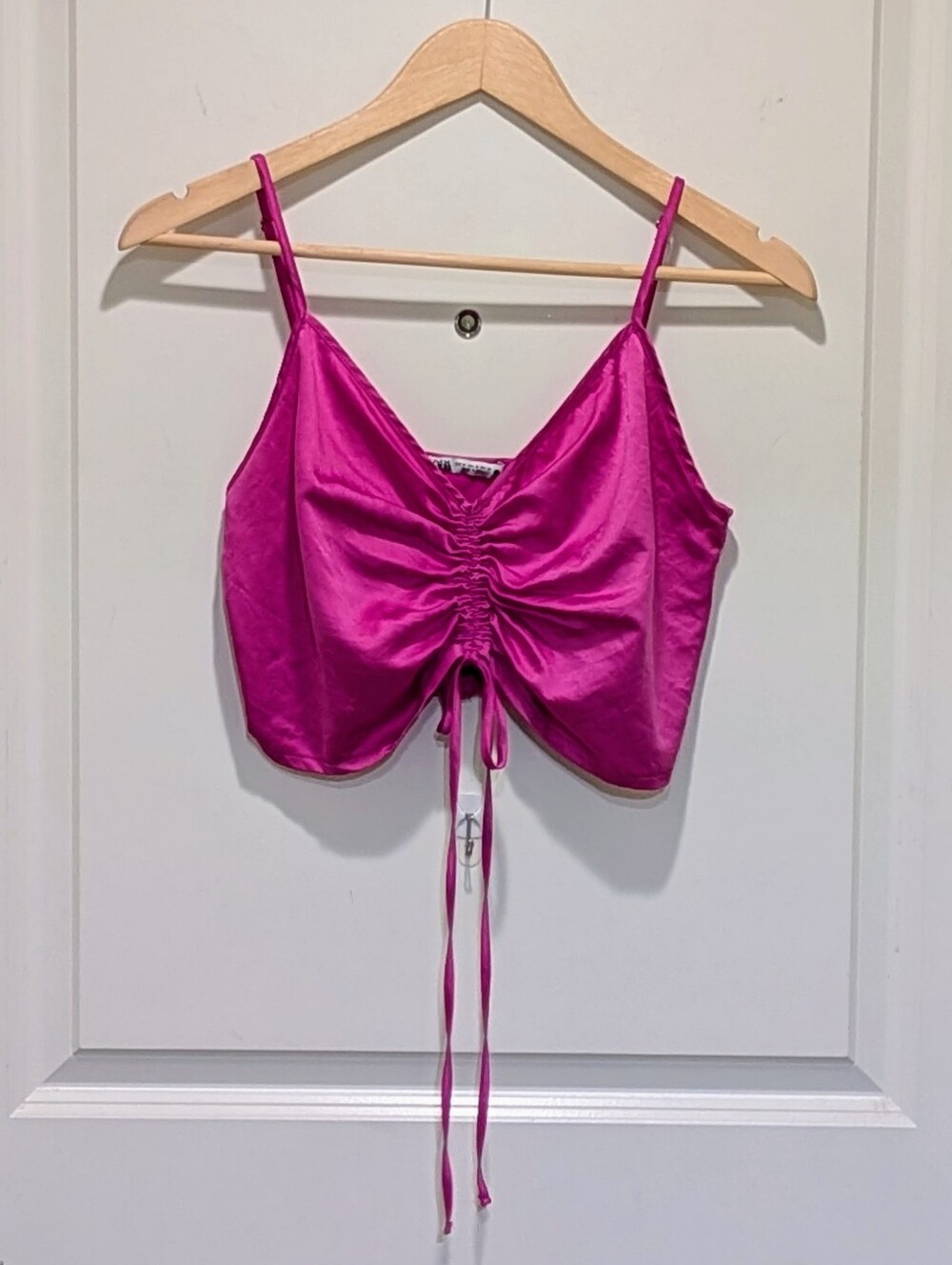 EUC Zara M Bright Pink Cropped Ruched Drawstring Camisole